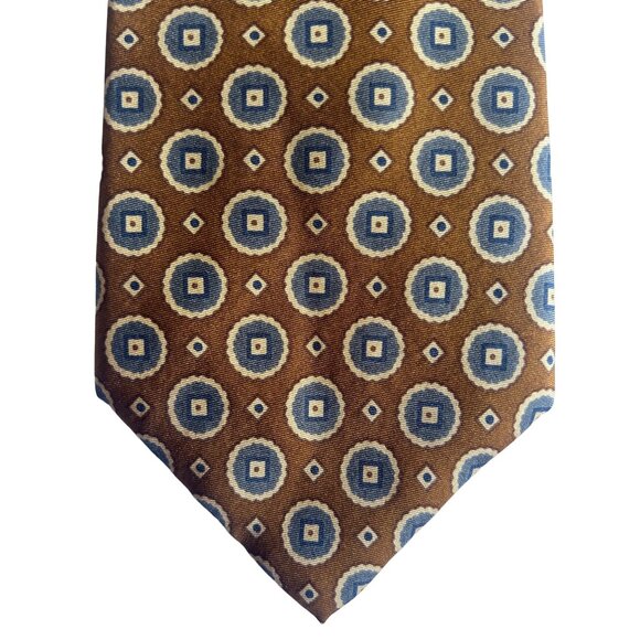 Chaps Ralph Lauren Men's Silk Tie Brown & Blue Geometric Pattern - Picture 5 of 9
